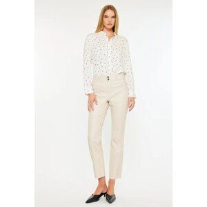 Kancan Judith High Rise Faux Leather Skinny Straight Jeans in Cream-Sz 13/30-NWT